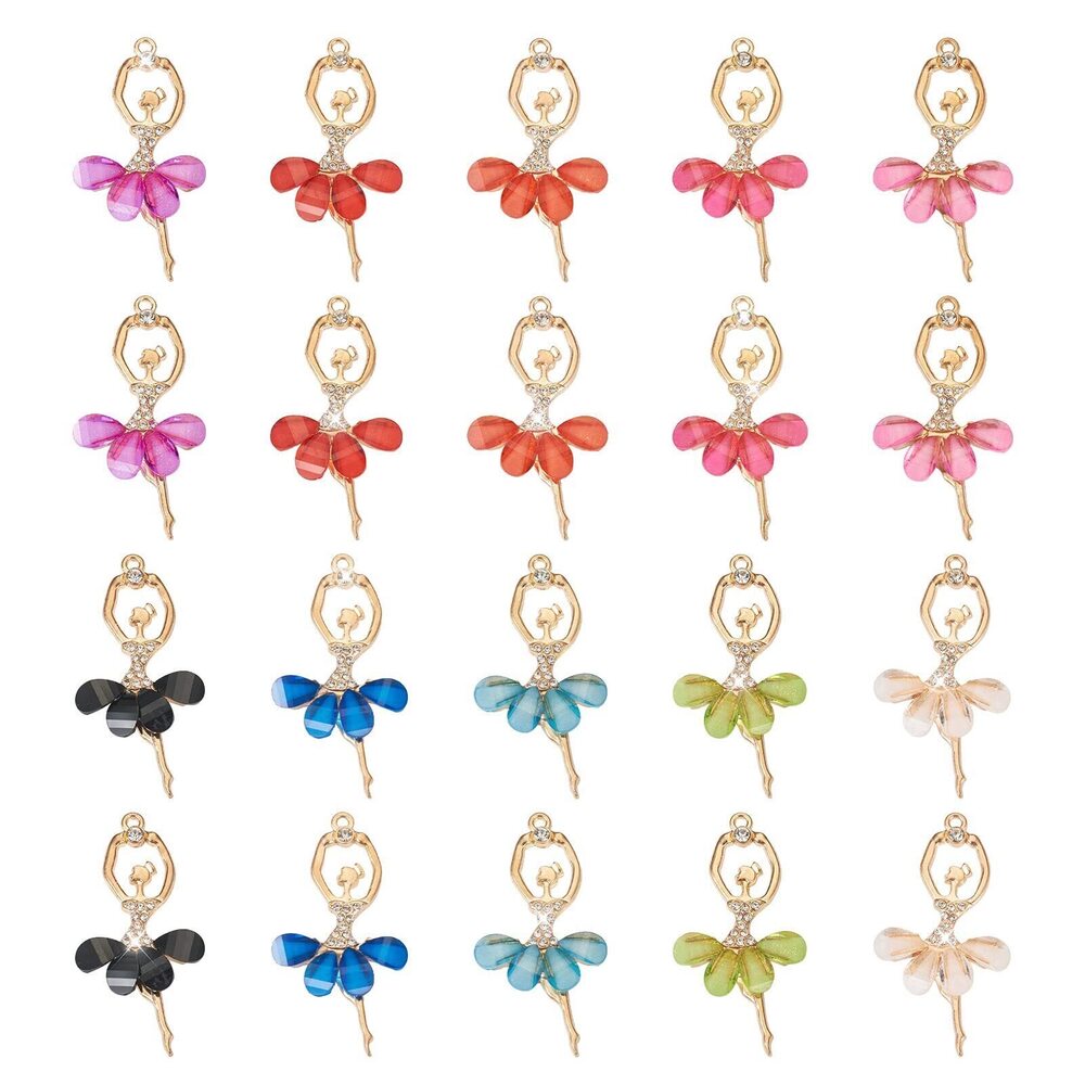 3050 18pcs Alloy Ballerina Charms 10 Colors Resin Crystal Rhinestone Charms
